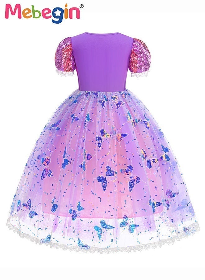 MEBEGIN Deluxe Princess Costume Set with 7PCS Accessaries, Fancy Elegant Frock, Light-up Fairy Dress with Butterfly Pattern, Suitable for Party, Birthday, Funfair, Stage Performance, Cosplay and Any Other Special Occasions - Image 4